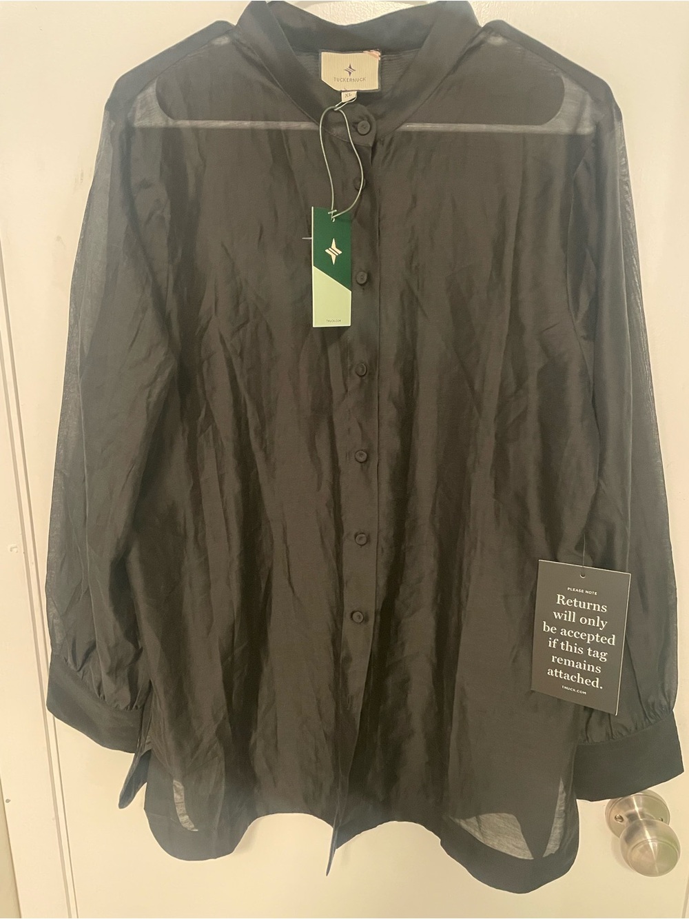Tuckernuck Black Sheer Button-Up Blouse